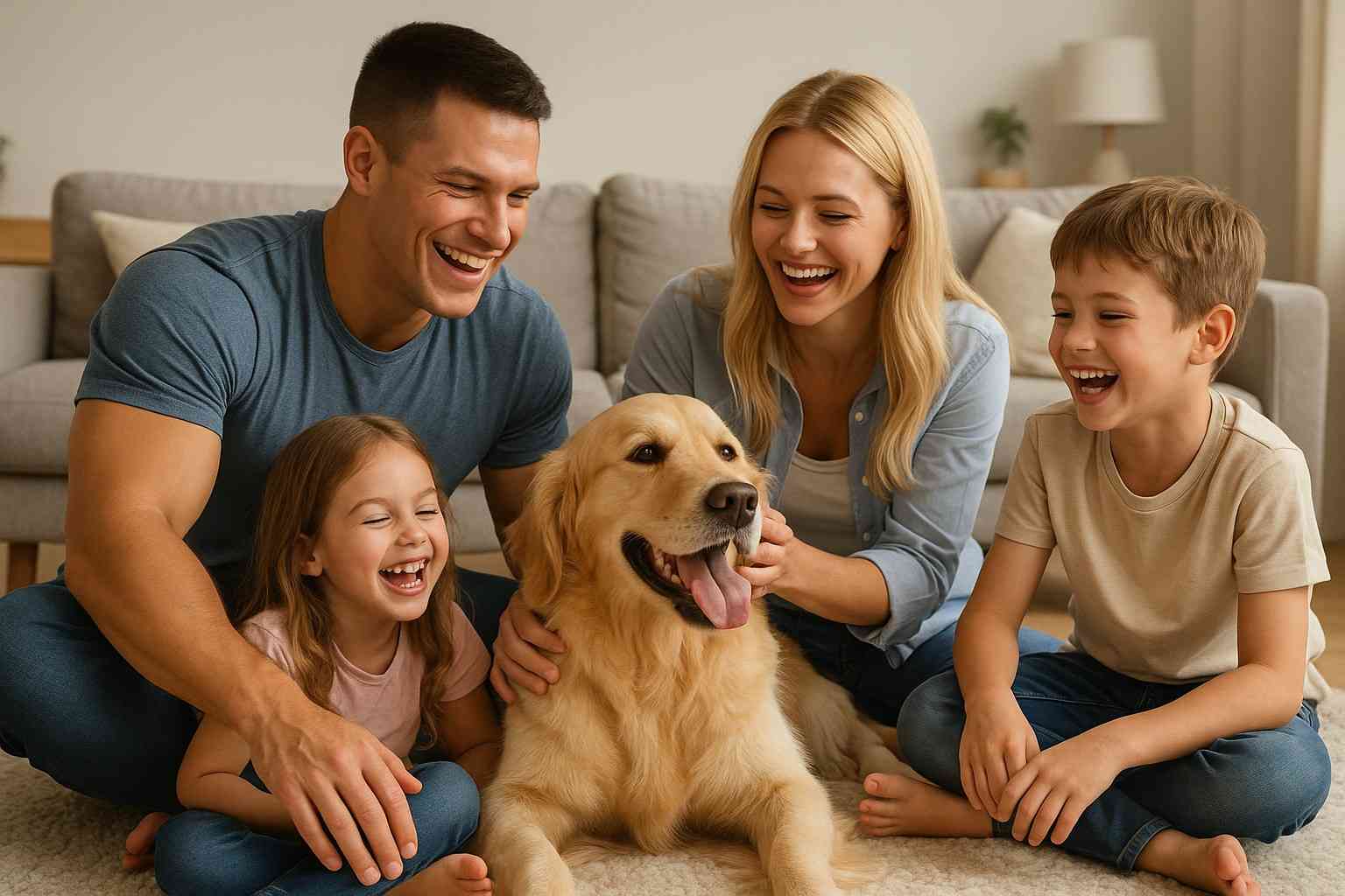 Family Playing with Dog