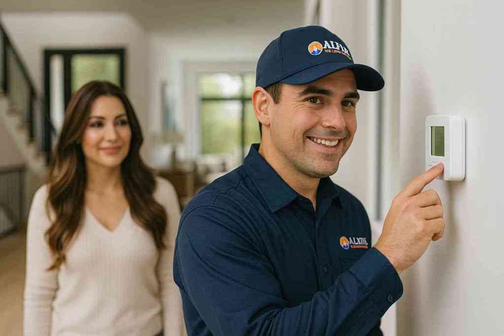 HVAC Technician Showing Homeowner