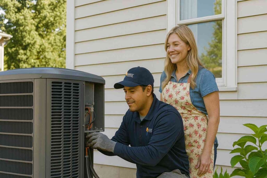 Technician Working On Heat Pump