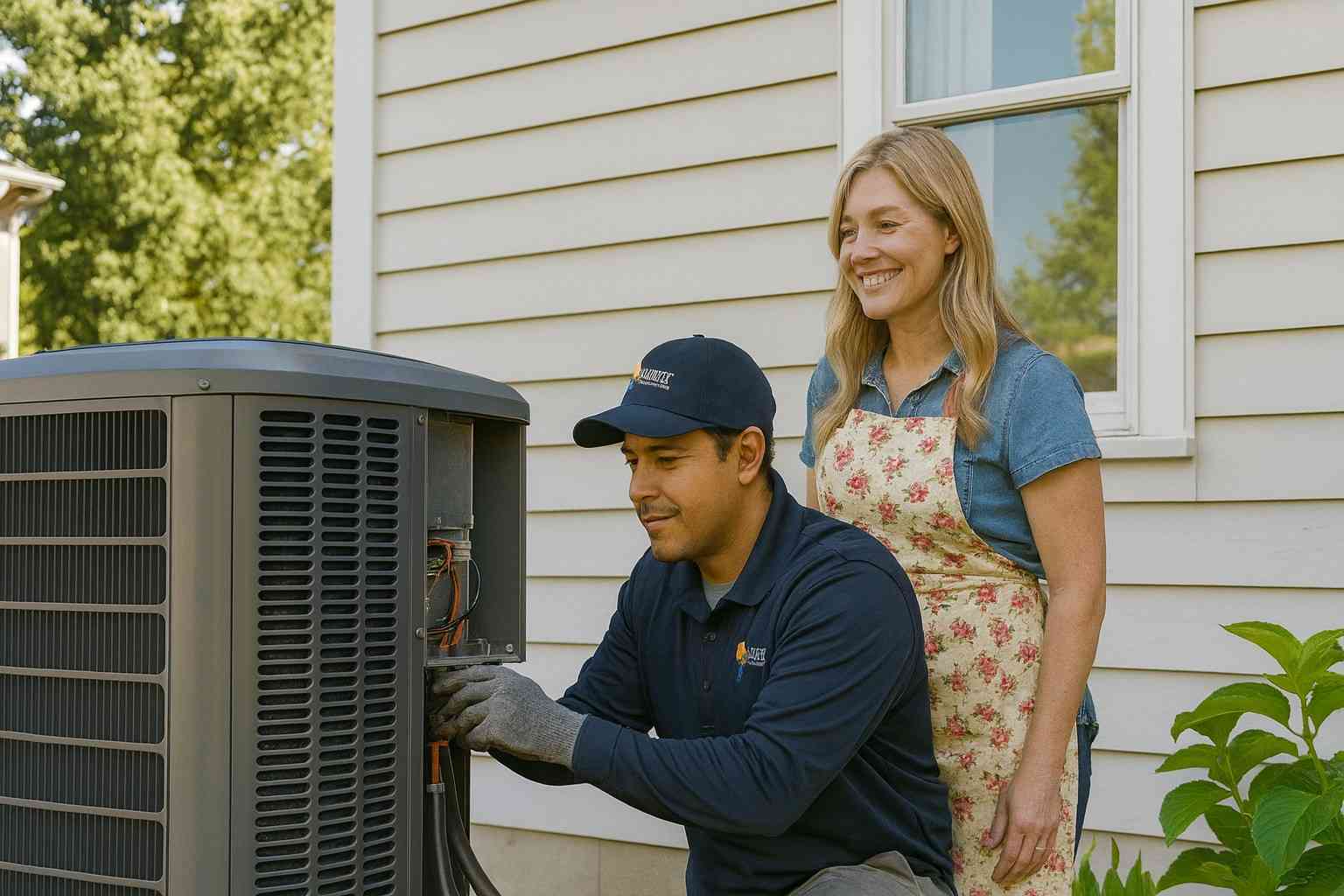 Technician Working On Heat Pump